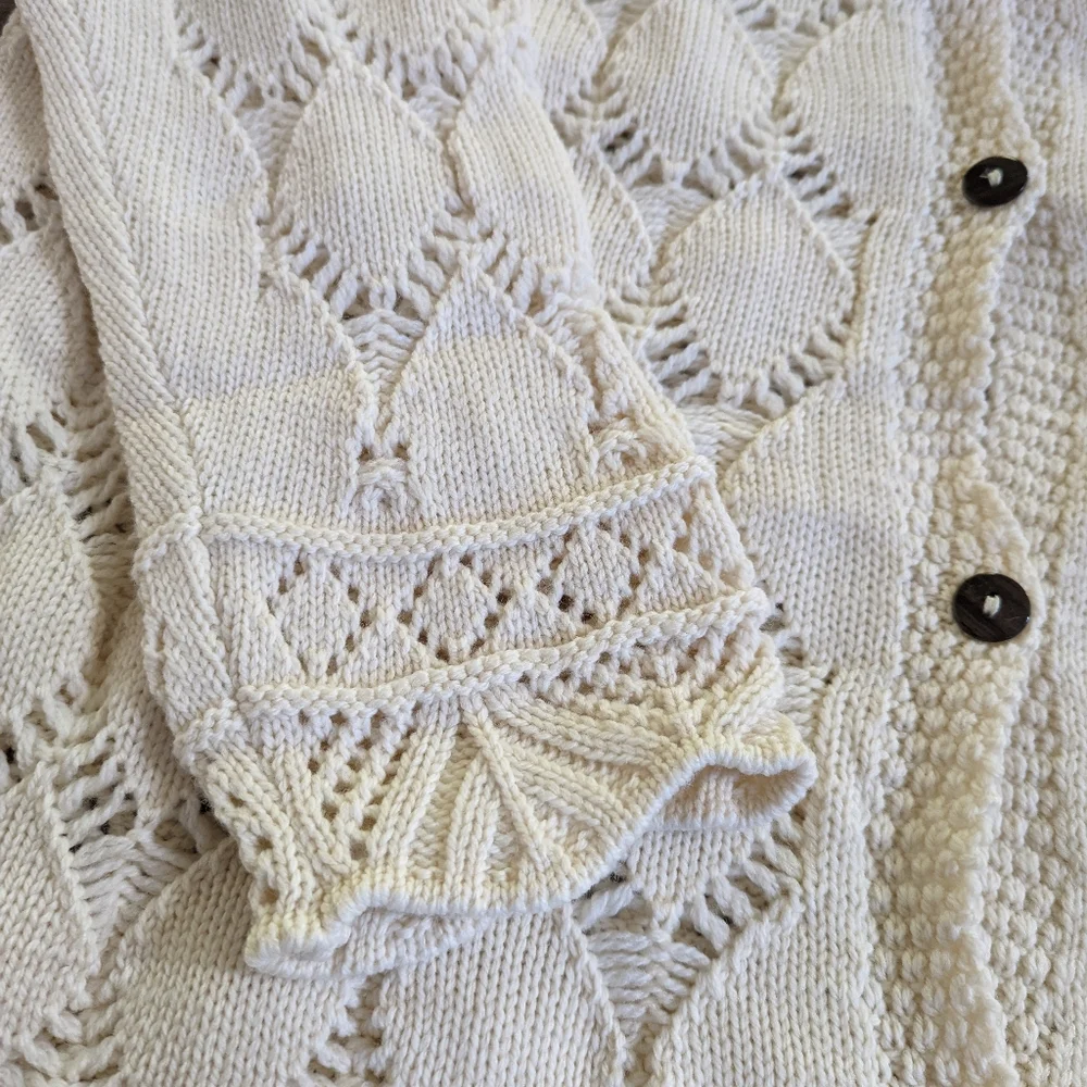 NWT Aran Crafts Ireland 100% Merino Wool Oatmeal Pointelle Knit Sweater Size XXL